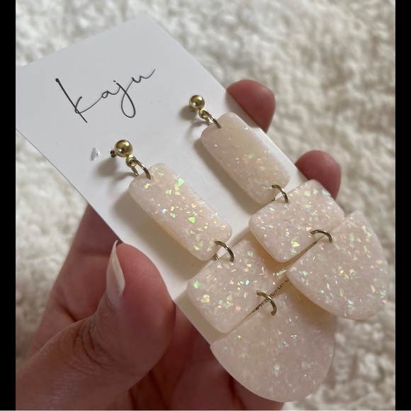 Opal Geometric Dangle Earrings - Picture 5 of 5